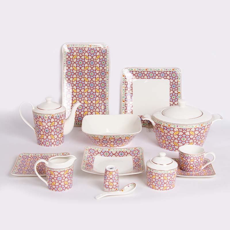 Colorful 100 piece dinner set